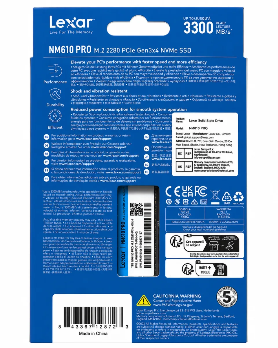 LEXAR NM610 PRO 1TB NVMe M.2 2280 PCIe GEN-3×4 SOLID STATE DRIVE