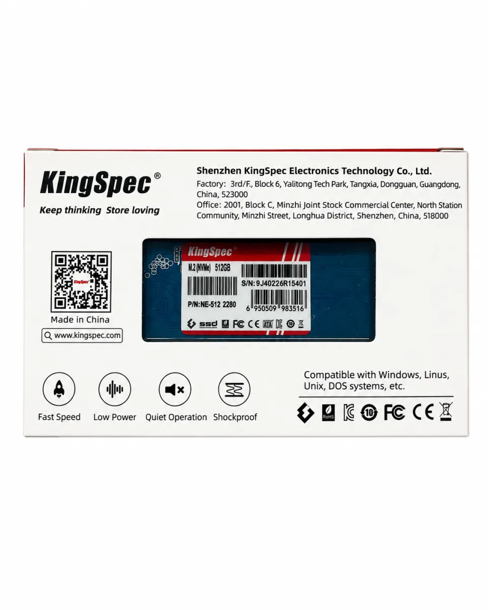 KingSpec NE-512GB NVMe M.2 PCIe 2280 SOLID STATE DRIVE