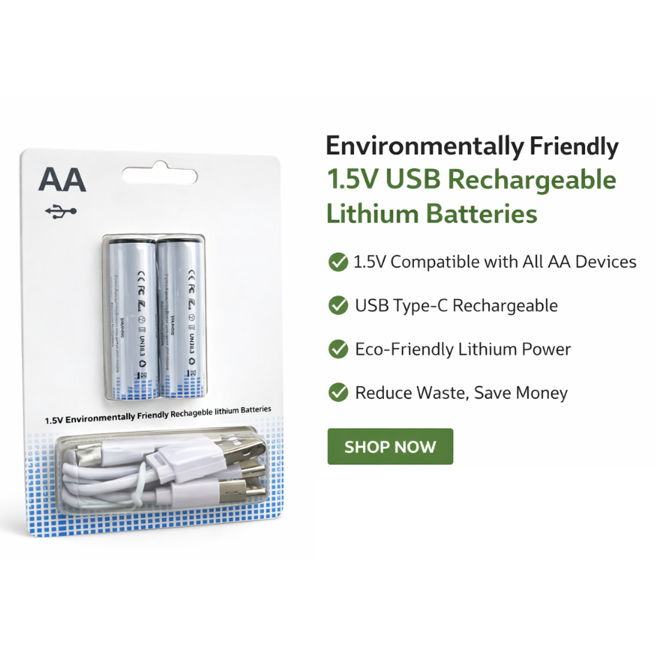 AA 1.5V USB TYPE-C RECHARGEBLE LI-ION BATTERY (2PCS BATTERY WITH CHARGING CABLE)